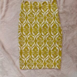 Lucy Paris Mustard and White Patterned Pencil Skirt